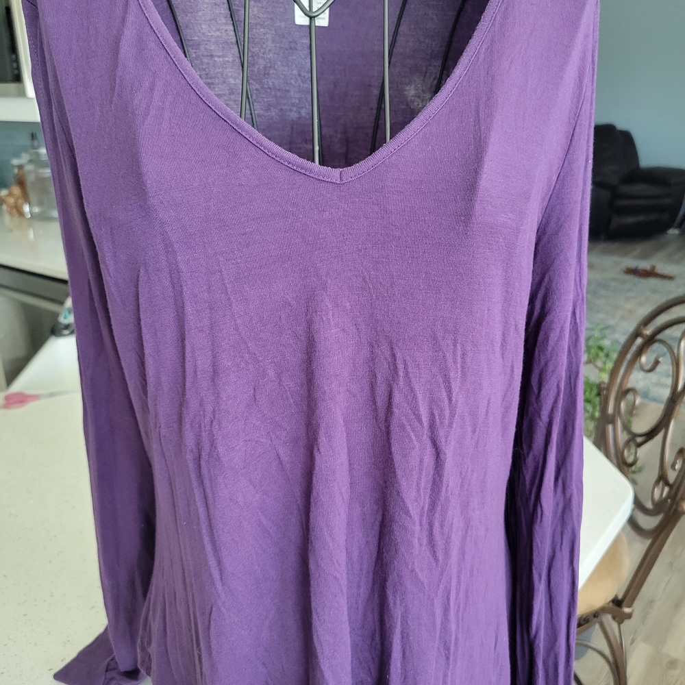VENUS Deep Purple Long Sleeve V-Neck Top